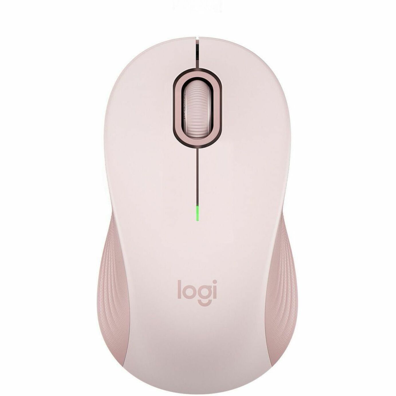 Top view of Logitech Signature M550 wireless mouse in rose color showing SmartWheel scroll wheel and minimalist design-alternate-image1