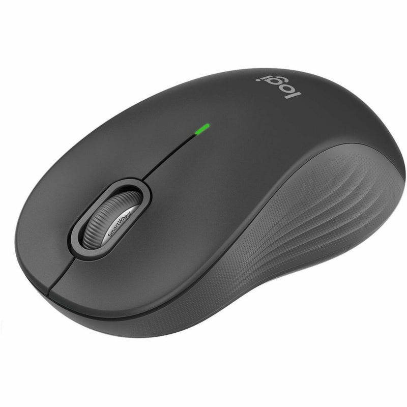 Side angle view of Logitech M550 L mouse showing ergonomic design and texture