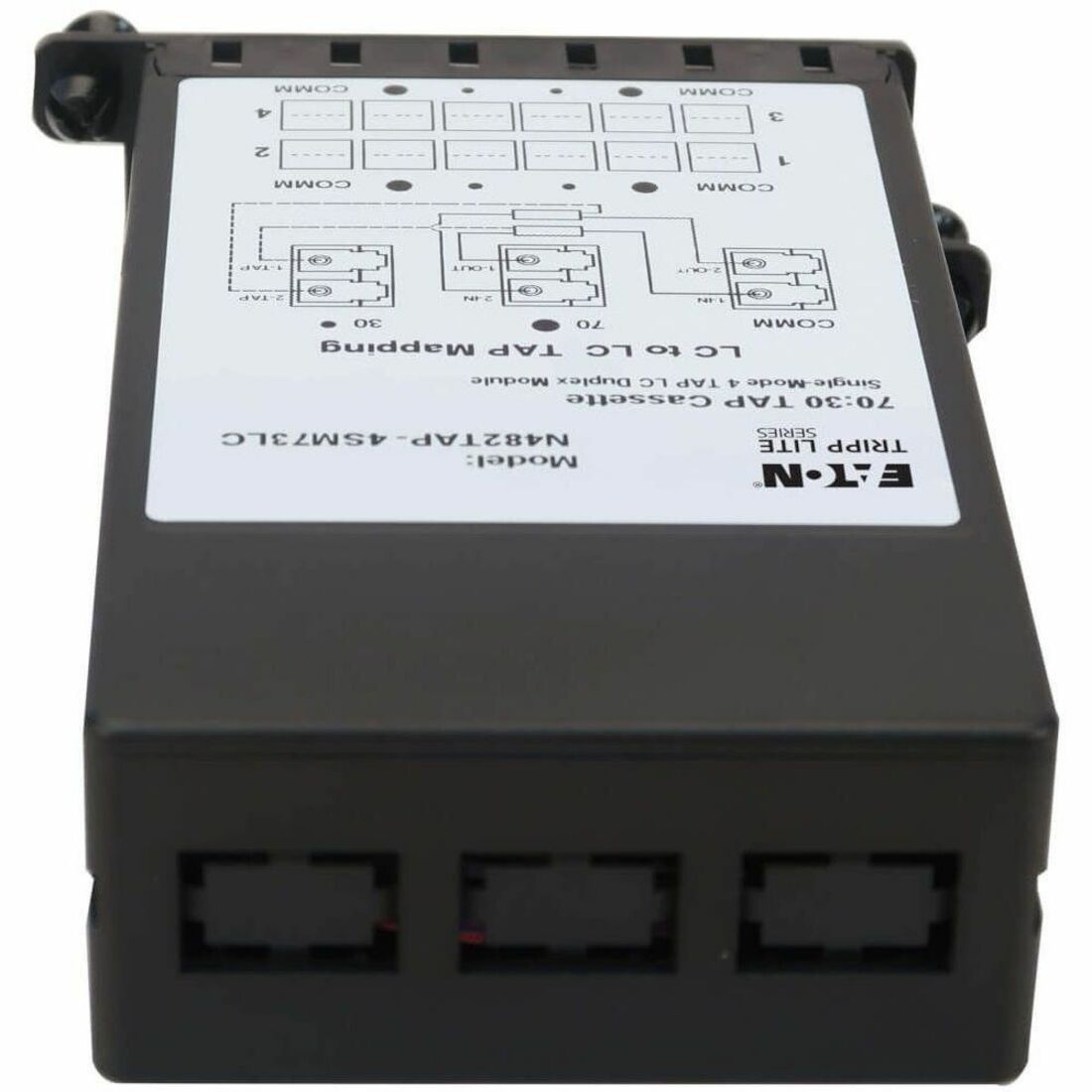 Top view of Tripp Lite TAP cassette showing detailed port mapping diagram and compact design-alternate-image3