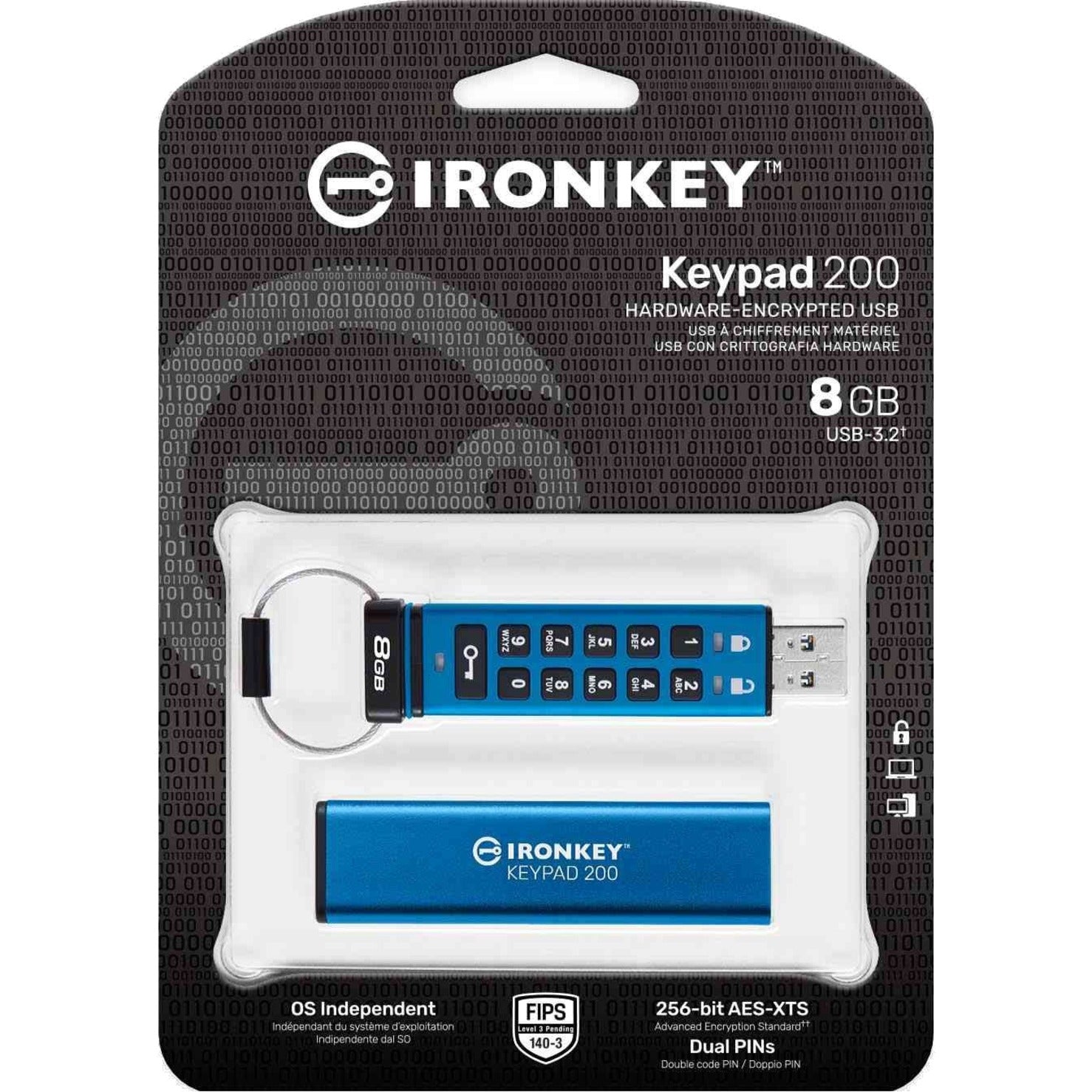 IronKey Keypad 200 retail packaging showing security features and specifications-alternate-image5