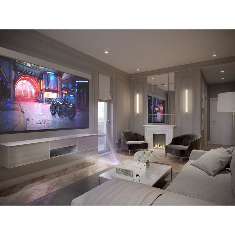 Elegant living room setup with Optoma UHD35STx creating cinematic experience