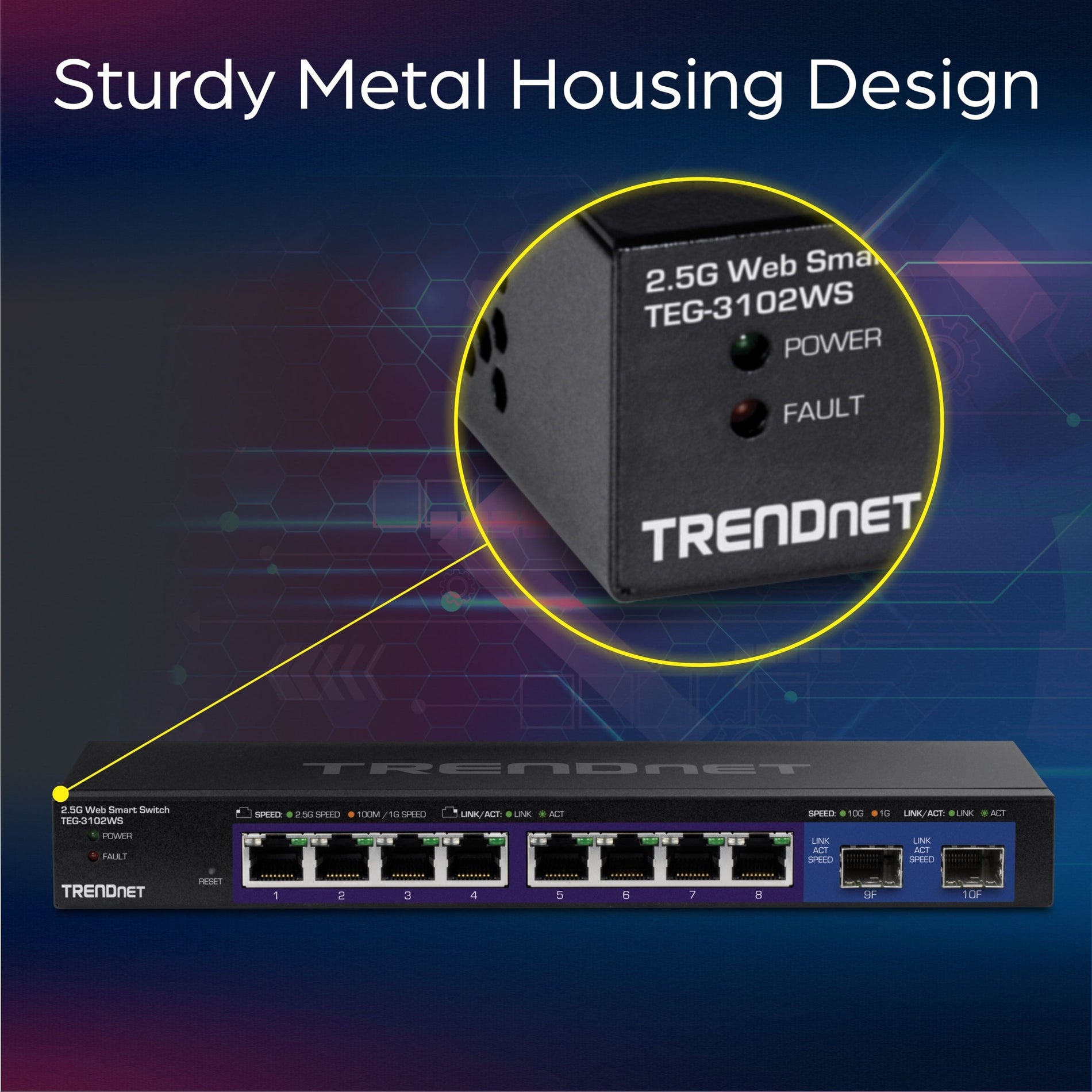 TRENDnet 10-Port Multi-Gig Web Smart Switch, 8 x 2.5GBASE-T Ports, 2 x 10G SFP+ Slots, Metal Housing, Managed Network Ethernet Switch, Lifetime Protection, Black, TEG-3102WS