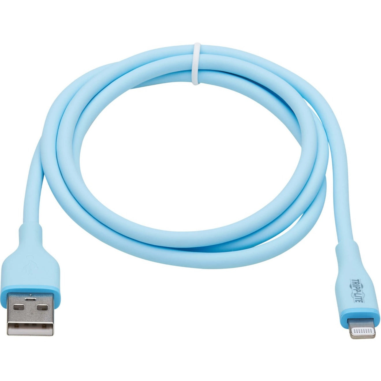 Light blue Lightning to USB-A cable with flexible silicone jacket showing full cable length-alternate-image1