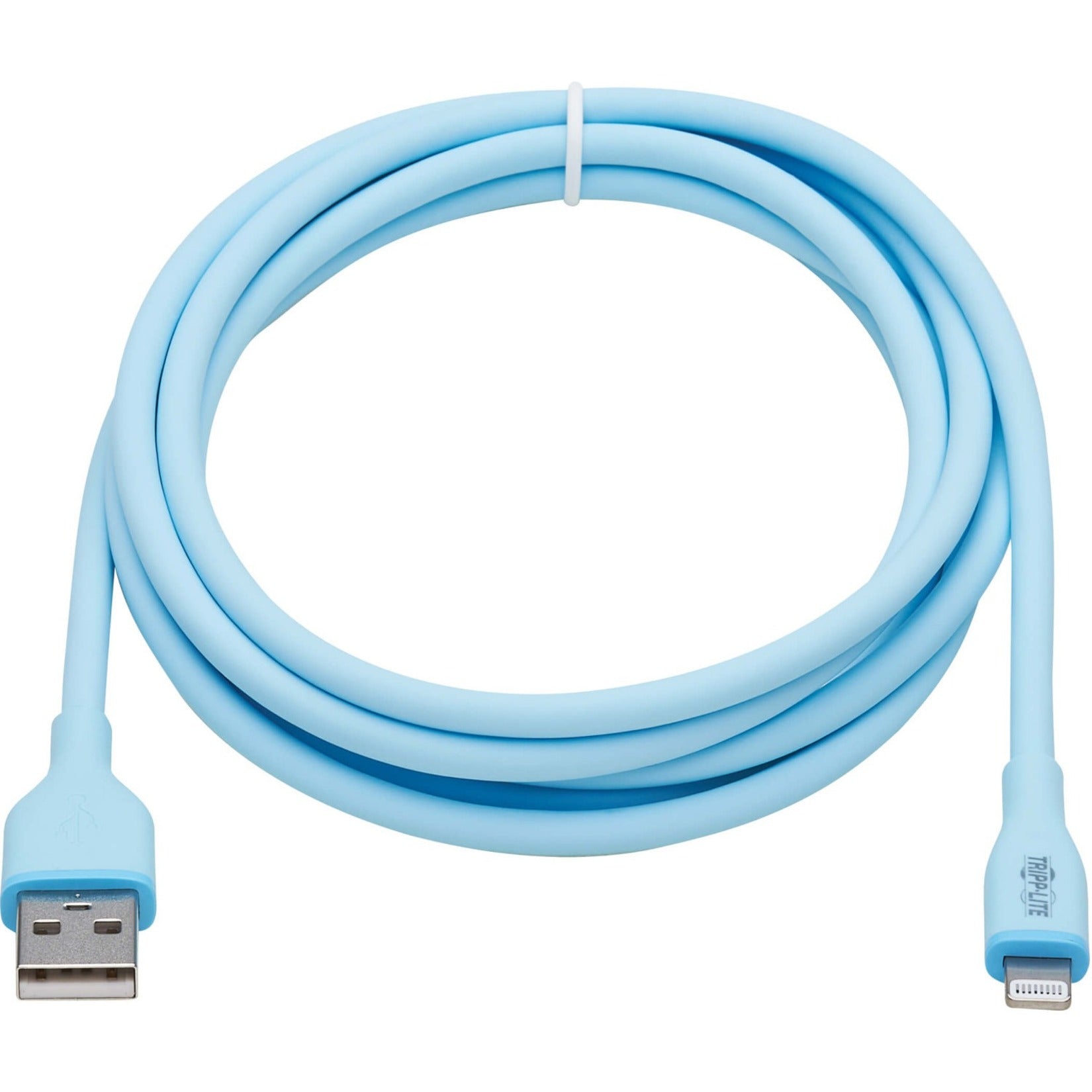 Light blue Lightning to USB cable with flexible silicone jacket showing full cable length and connectors-alternate-image1