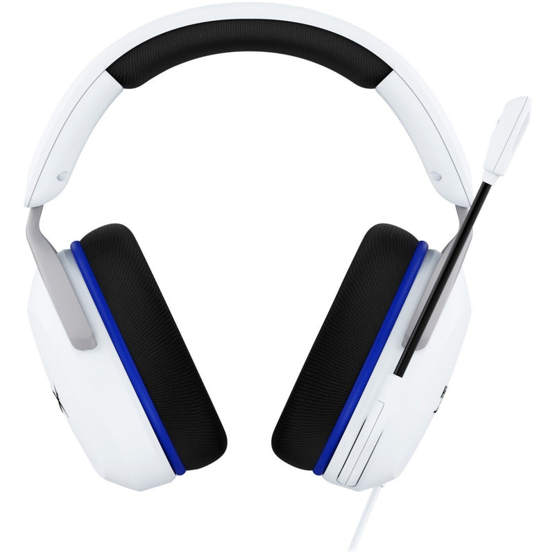 Front view of HyperX CloudX Stinger 2 Core gaming headset showing plush ear cushions and blue accent band