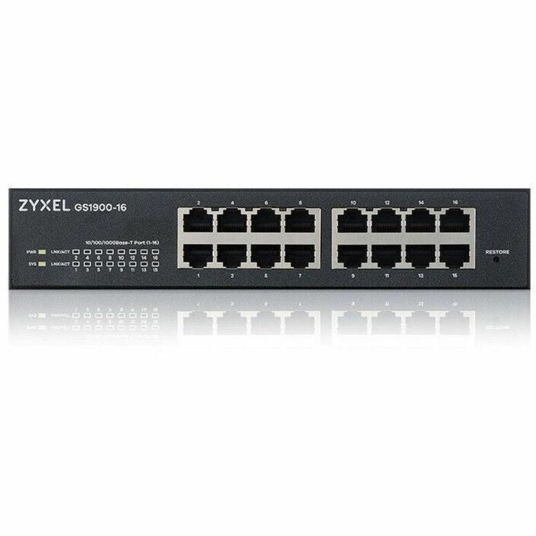 ZYXEL GS1900 16-Port Gigabit Ethernet Smart Managed Switch, Network Connectivity for Business, 10/100/1000Base-T, Desktop/Rack Mountable, RoHS Compliant - GS1900-16 REV 03F (Lifetime Warranty)