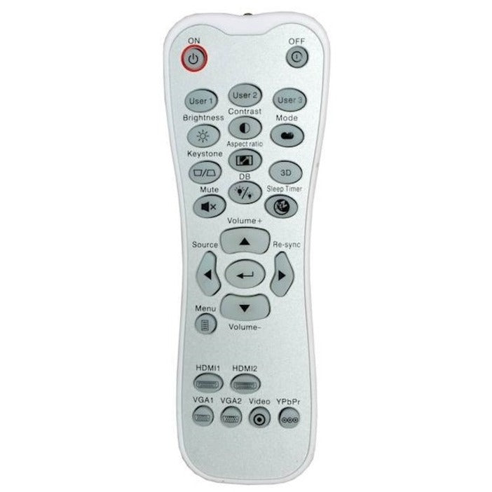 Remote control for Optoma UHD35x projector showing button layout