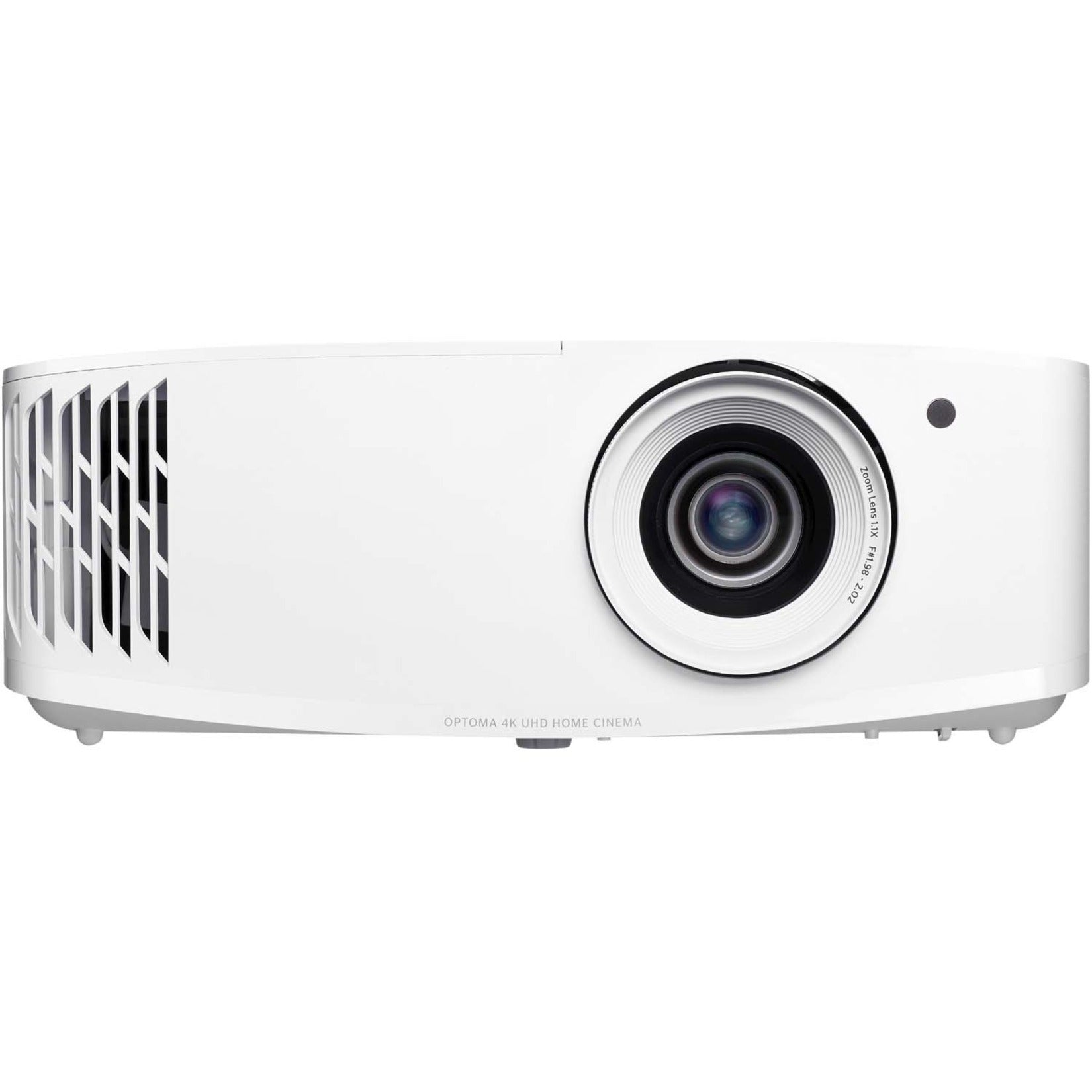 Front view of Optoma UHD38x 4K UHD projector showing premium lens and cooling vents-alternate-image1