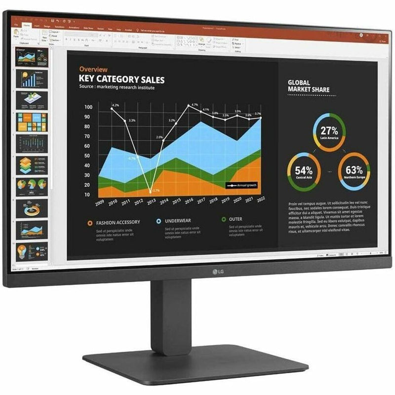 Front view of LG monitor displaying business content