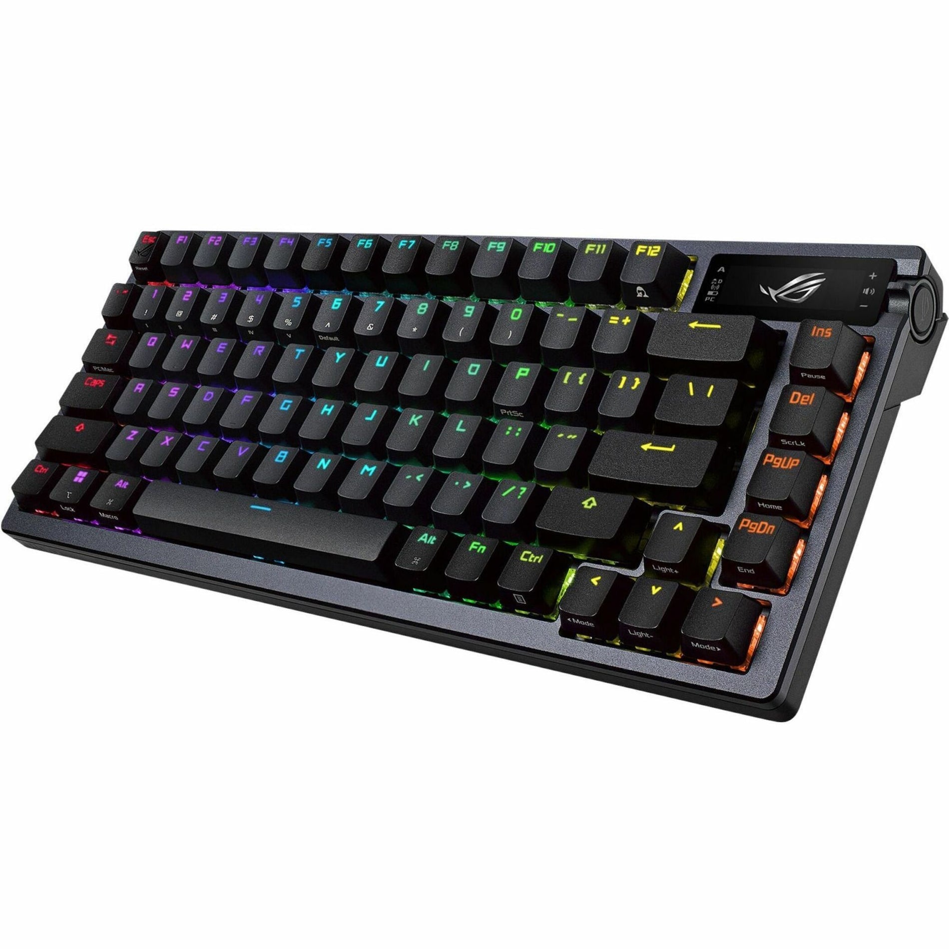 ASUS ROG Azoth 75% gaming keyboard with RGB backlit keys showing rainbow gradient lighting effect-alternate-image1