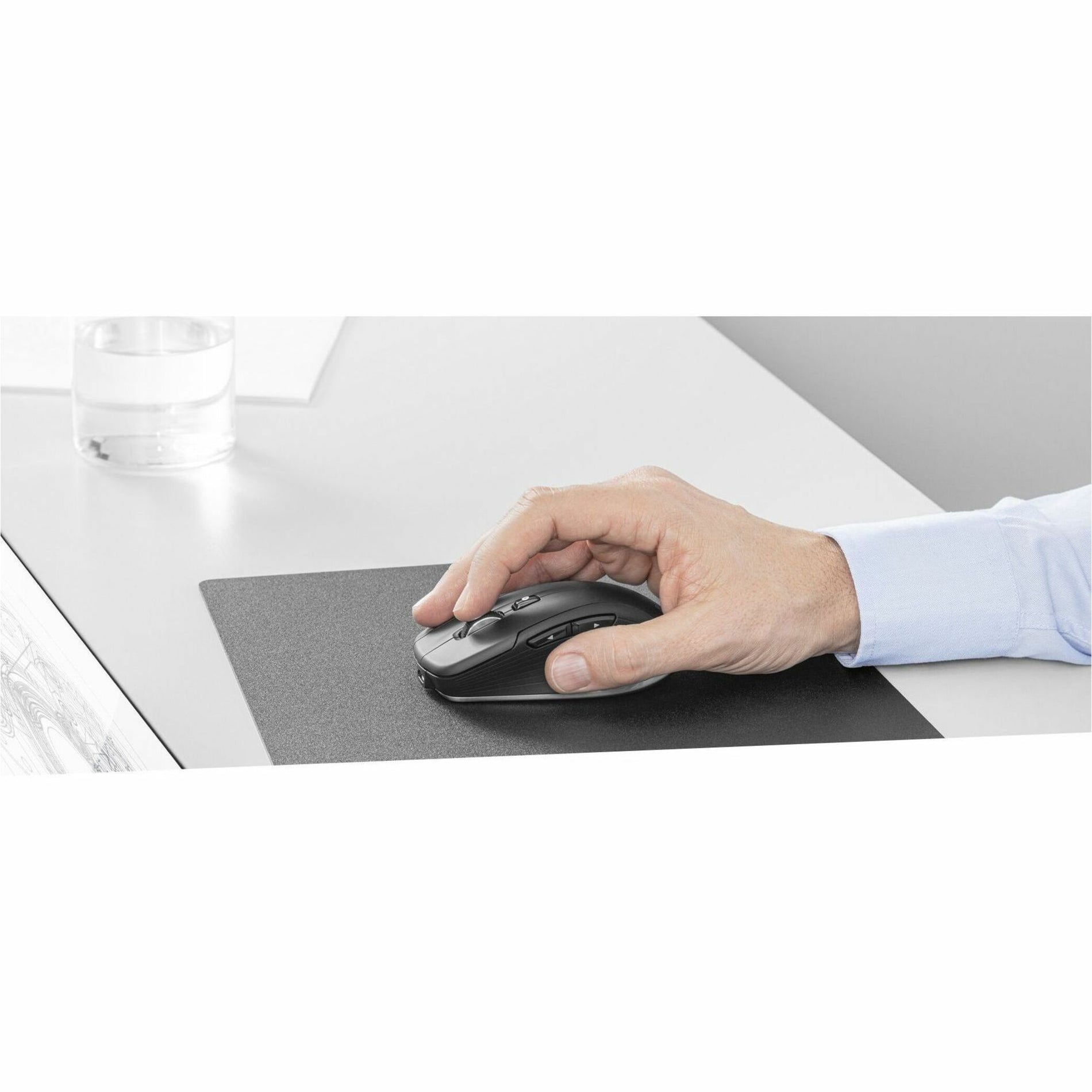 Hand positioned on CadMouse showing ergonomic grip and usage on specialized mouse pad-alternate-image3