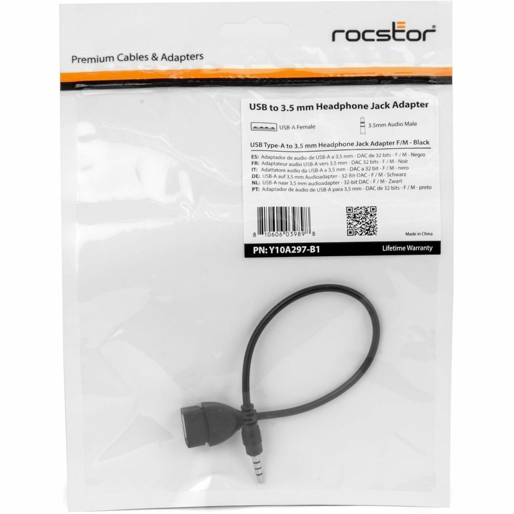 Rocstor Y10A297-B1 USB-A (女性) to 3.5mm オーディオヘッドホンジャック（男性）アダプタ、プレミアムオーディオアダプタ ロクストア