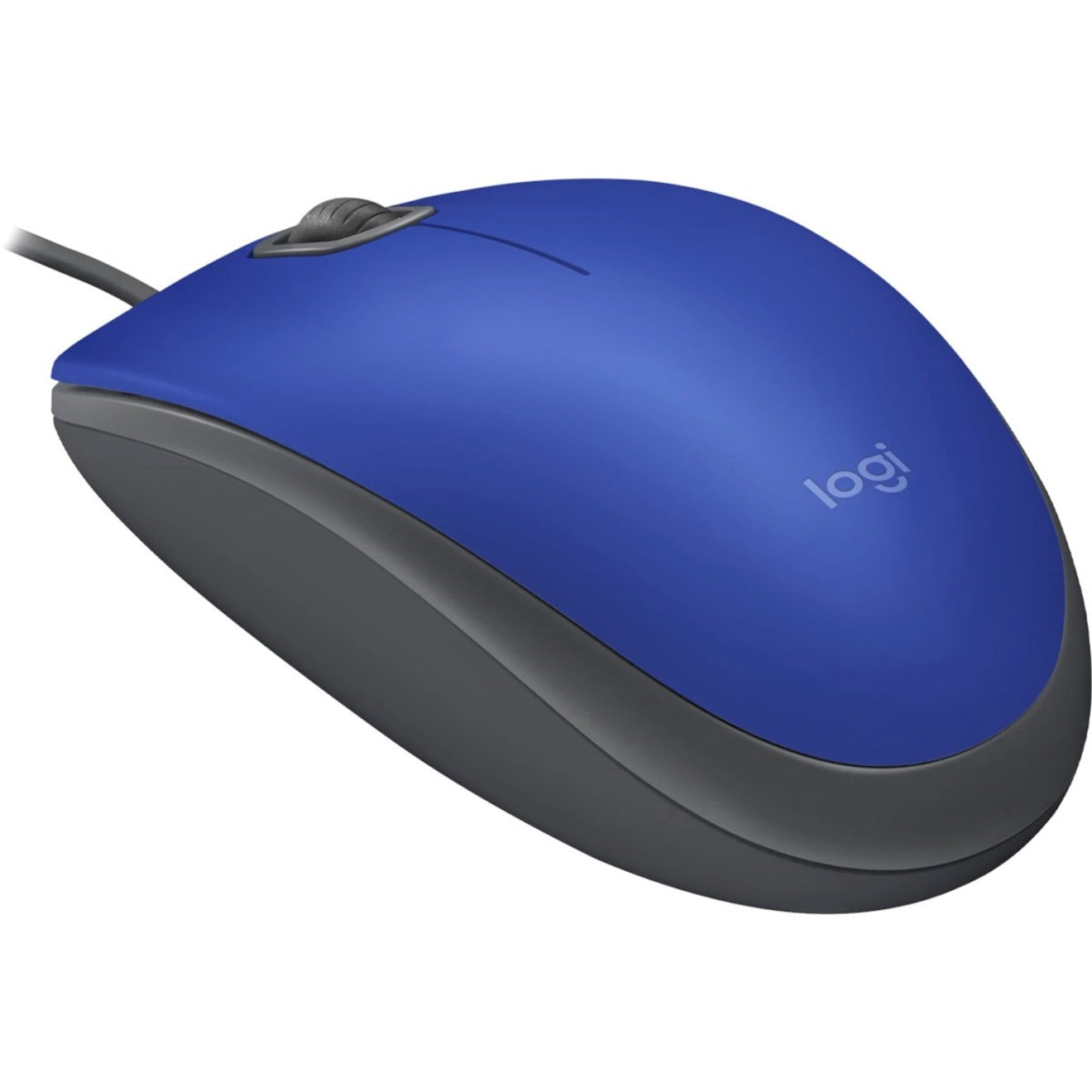 Logitech M110 Silent mouse in blue and gray color scheme shown from a side angle-alternate-image1