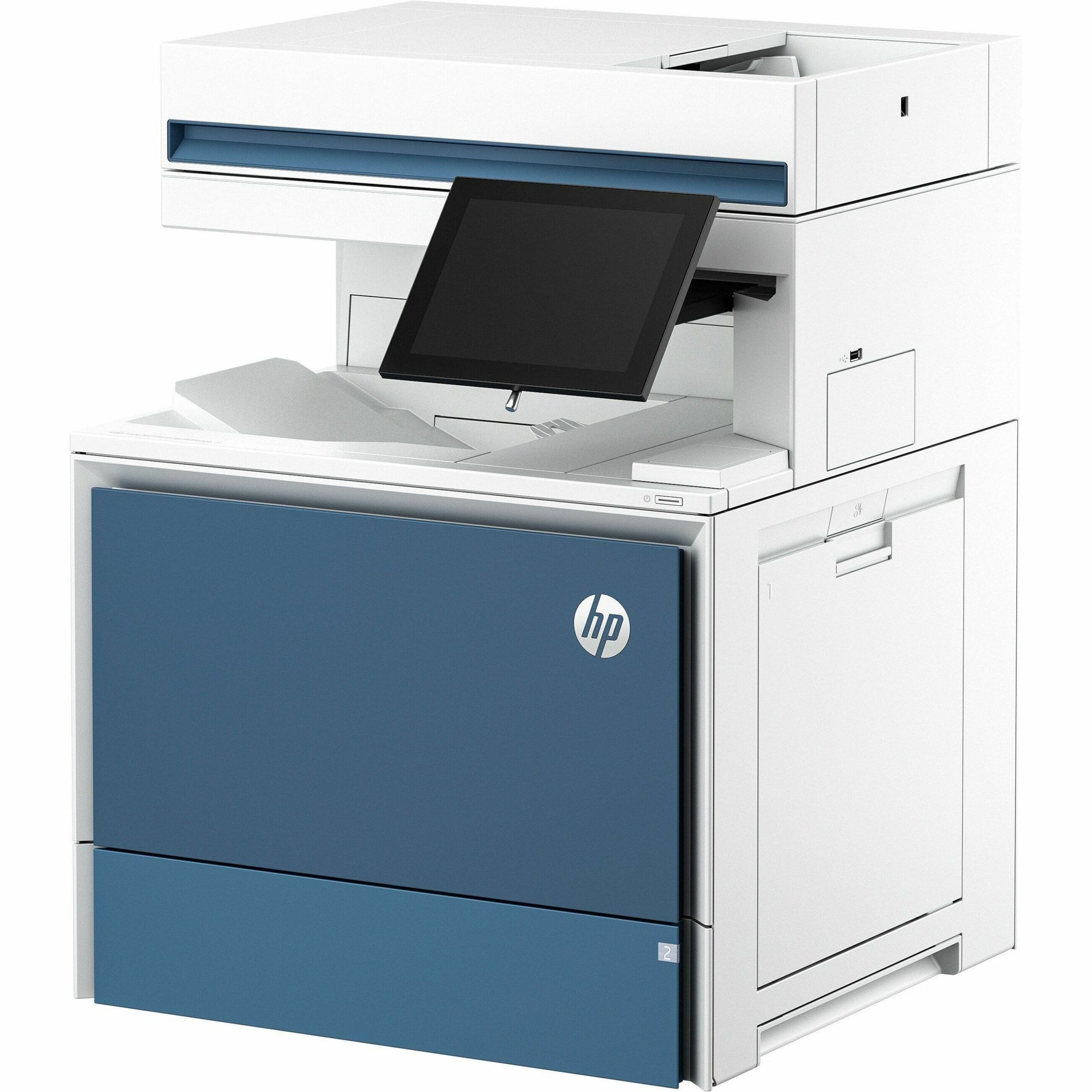 HP Color LaserJet Enterprise MFP 6800dn printer with 8-inch adjustable touchscreen display and blue front panel-alternate-image1