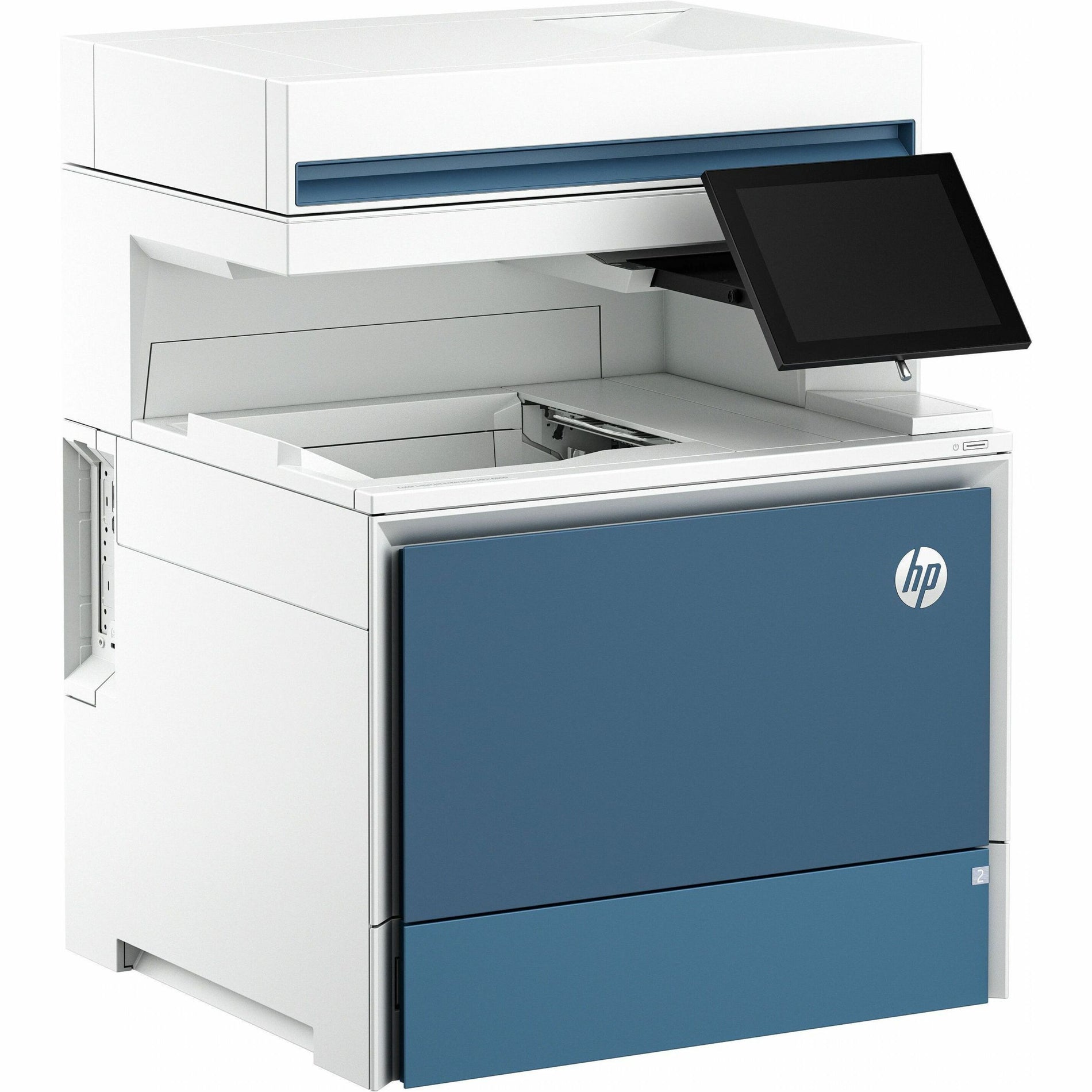 Side view of HP Color LaserJet Enterprise MFP 6800dn showing paper trays and compact design-alternate-image2