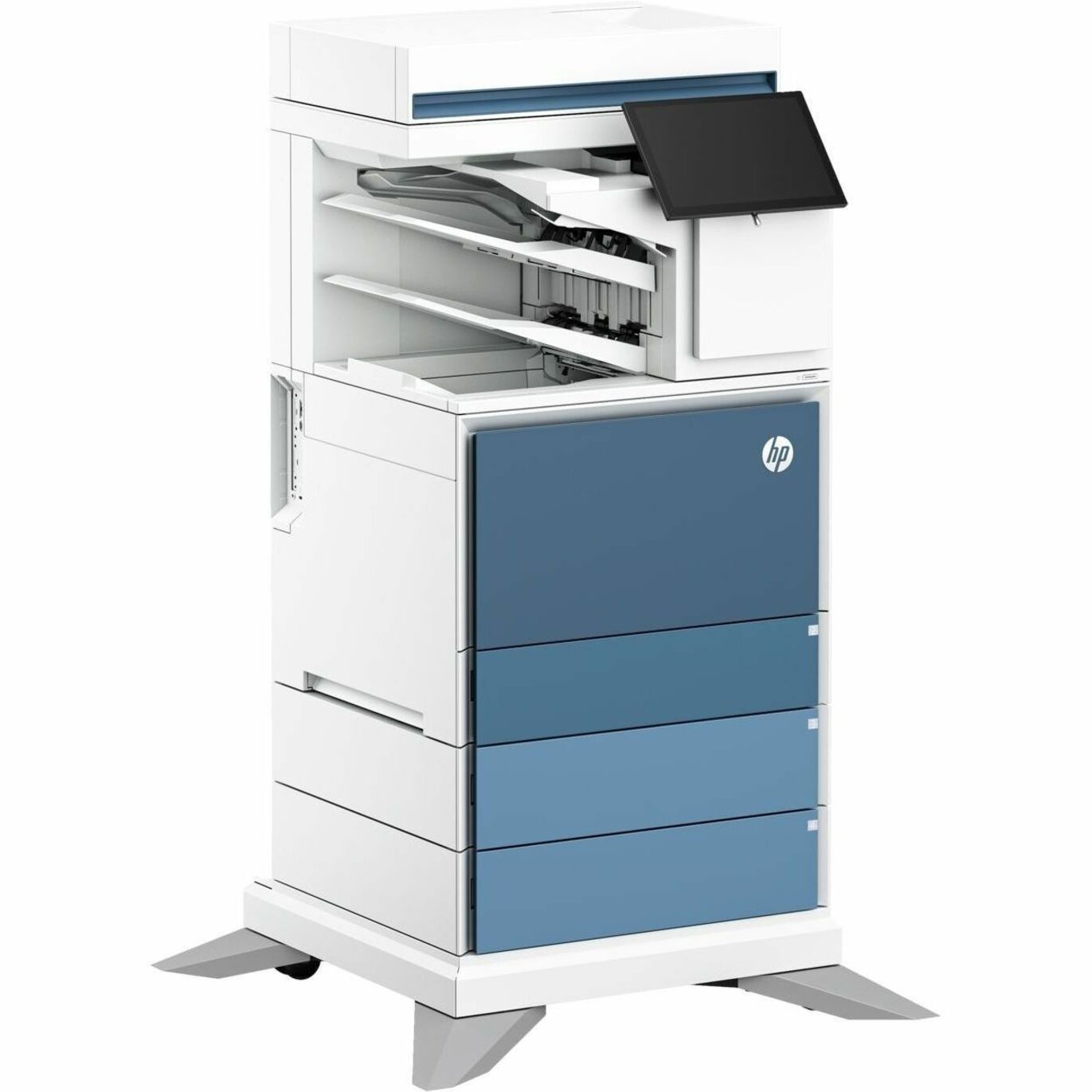 Angular view of HP LaserJet MFP showing document feeder and paper handling system-alternate-image2