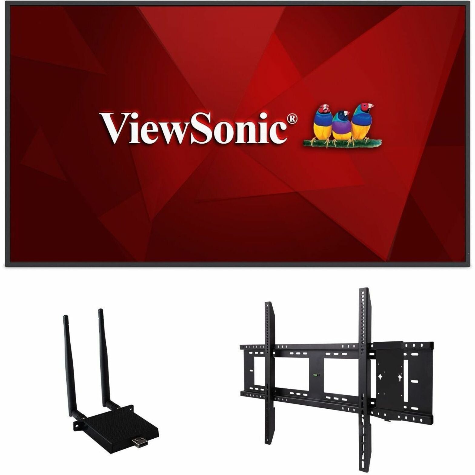 ViewSonic CDE9830-E1 digital display with WiFi adapter and wall mount components shown against white background-alternate-image1