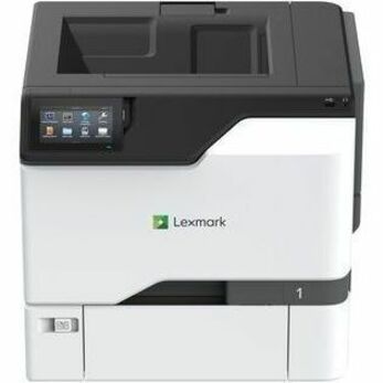 Front view of Lexmark CS737dze printer showing touchscreen interface and paper tray configuration-alternate-image2