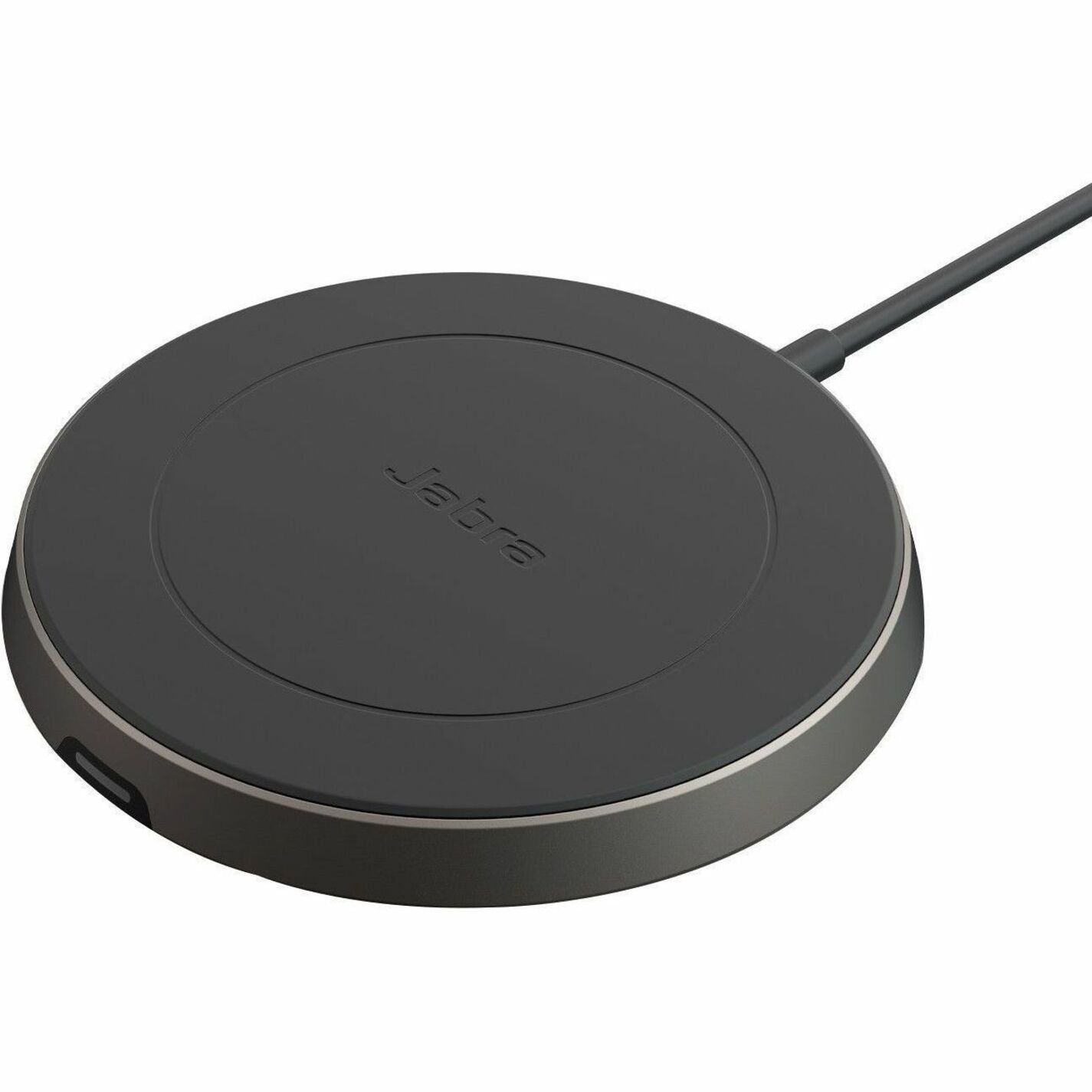 Jabra Evolve2 65 Flex wireless charging pad in black with metallic trim and USB connection-alternate-image1