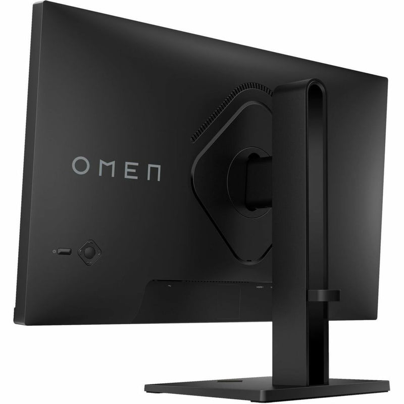 Angled rear view of OMEN monitor showing build quality and design features