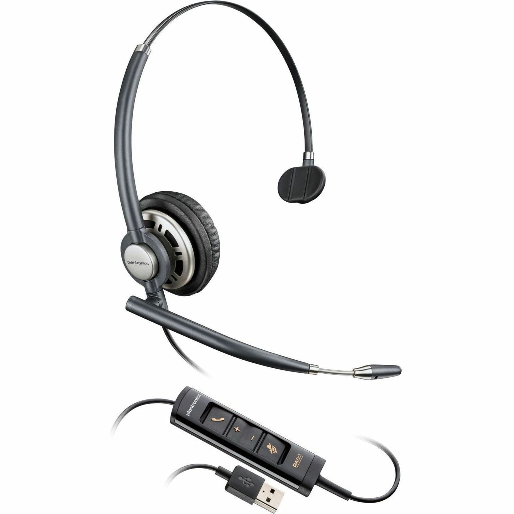 Poly EncorePro 715 USB-A monaural headset with boom microphone and inline USB controller featuring volume and call controls-alternate-image1