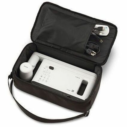 Interior view of Epson document camera case showing compartments with camera and accessories