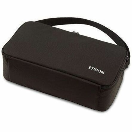 Black Epson document camera carrying case with shoulder strap shown from exterior view