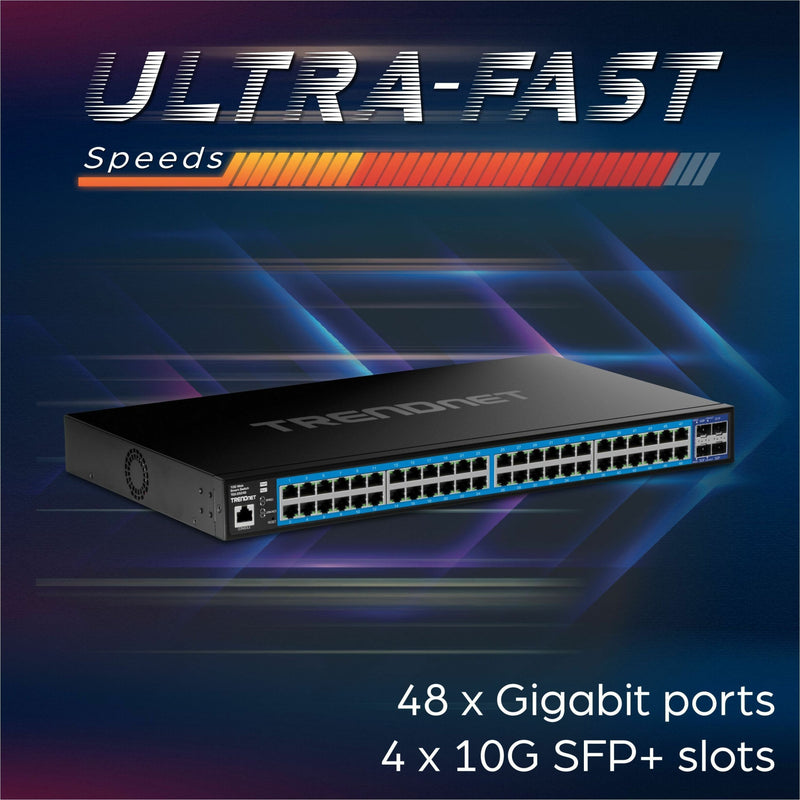 Promotional image highlighting the ultra-fast speeds of TRENDnet TEG-3524S