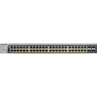 Close-up front view of NETGEAR GS752TPP switch showing detailed port numbering and LED indicators-alternate-image2