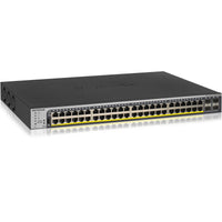 Front view of NETGEAR GS752TPP 48-port Gigabit PoE+ smart switch showing ports and LED indicators-alternate-image1