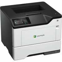 Front-angled view of Lexmark MS631dw monochrome laser printer showing touchscreen display and paper output tray-alternate-image1