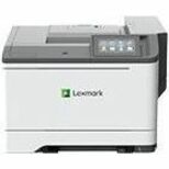 Front view of Lexmark CS632DWE color laser printer in white with touchscreen display panel