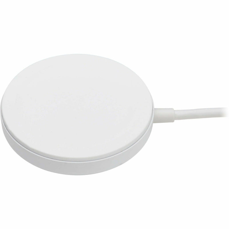 Profile view of white MagSafe charger showing slim design