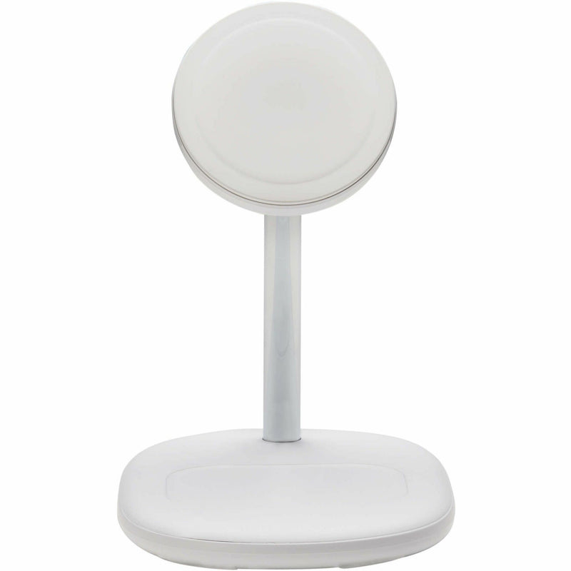 Front view of white MagSafe charging stand showing clean design