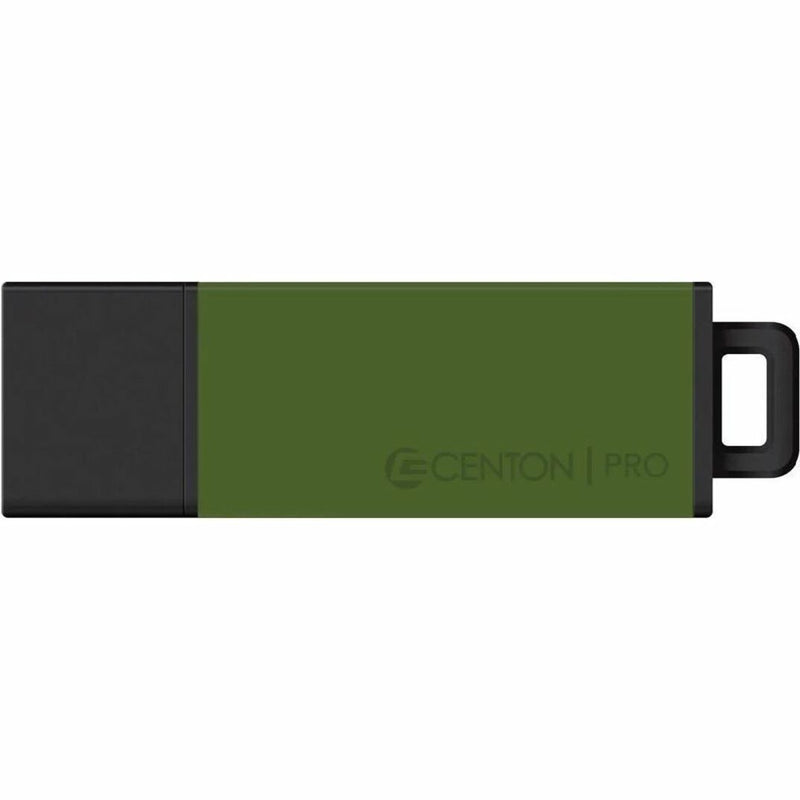 Centon DataStick Pro2 64GB USB flash drive in green and black color scheme with protective cap design