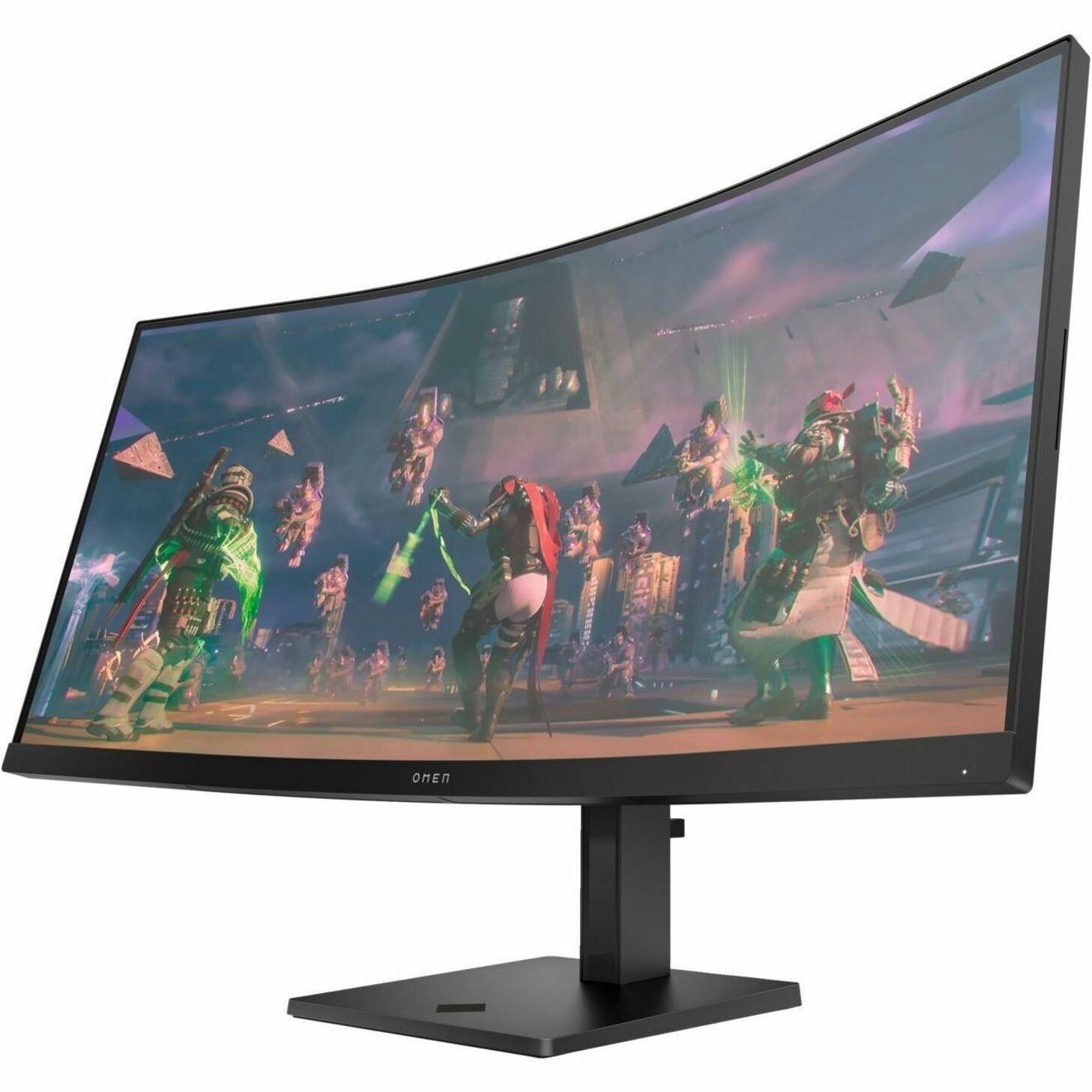 OMEN 34c curved gaming monitor displaying vibrant gaming scene with dramatic lighting effects on ultrawide screen-alternate-image1