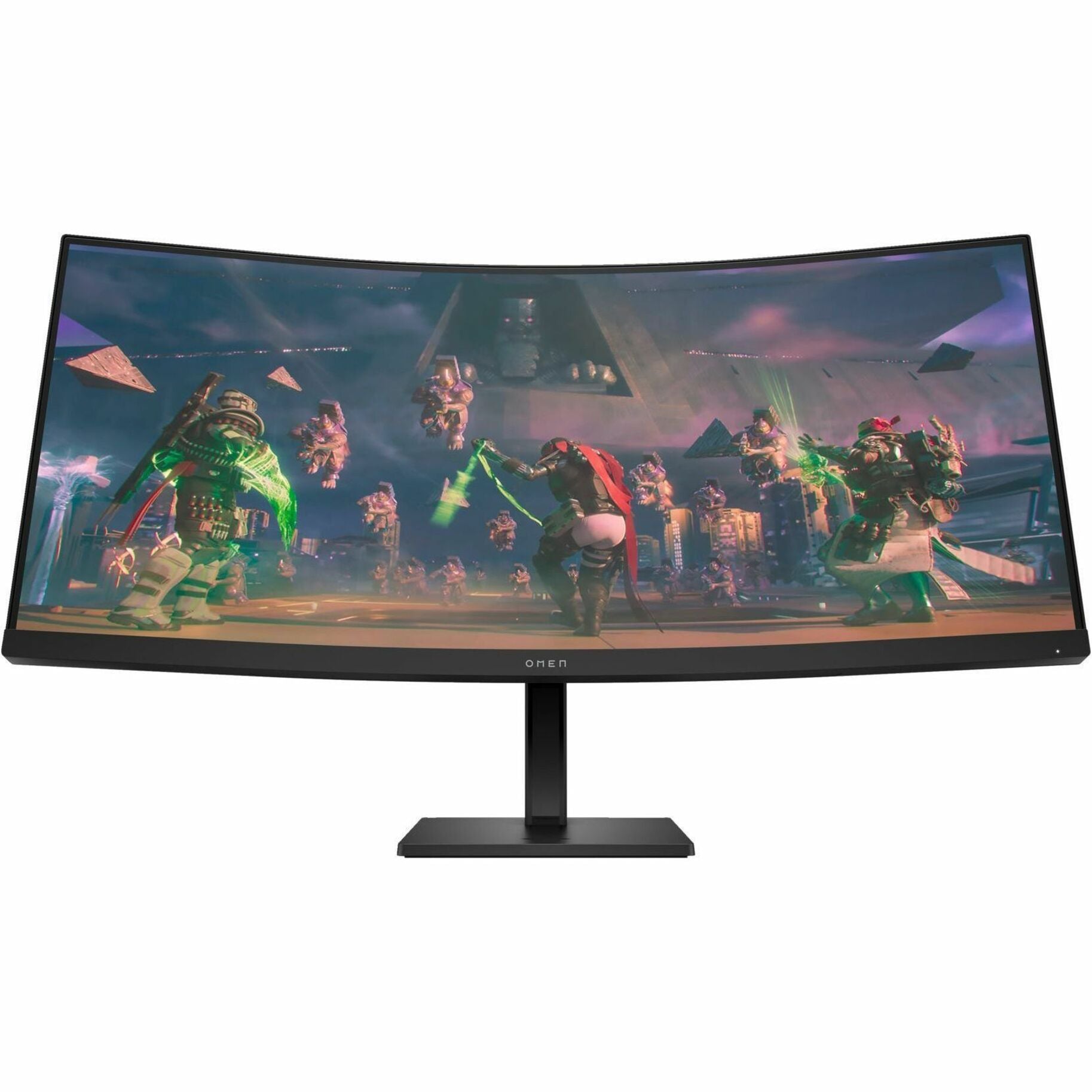 Front view of OMEN 34c gaming monitor showing smooth gaming performance with AMD FreeSync Premium technology-alternate-image2