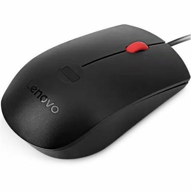 Side angle view of Lenovo Biometric Mouse showing refined construction and button placement