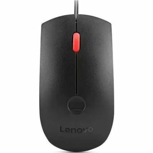 Top view of Lenovo Biometric Mouse showing fingerprint sensor placement and red scroll wheel