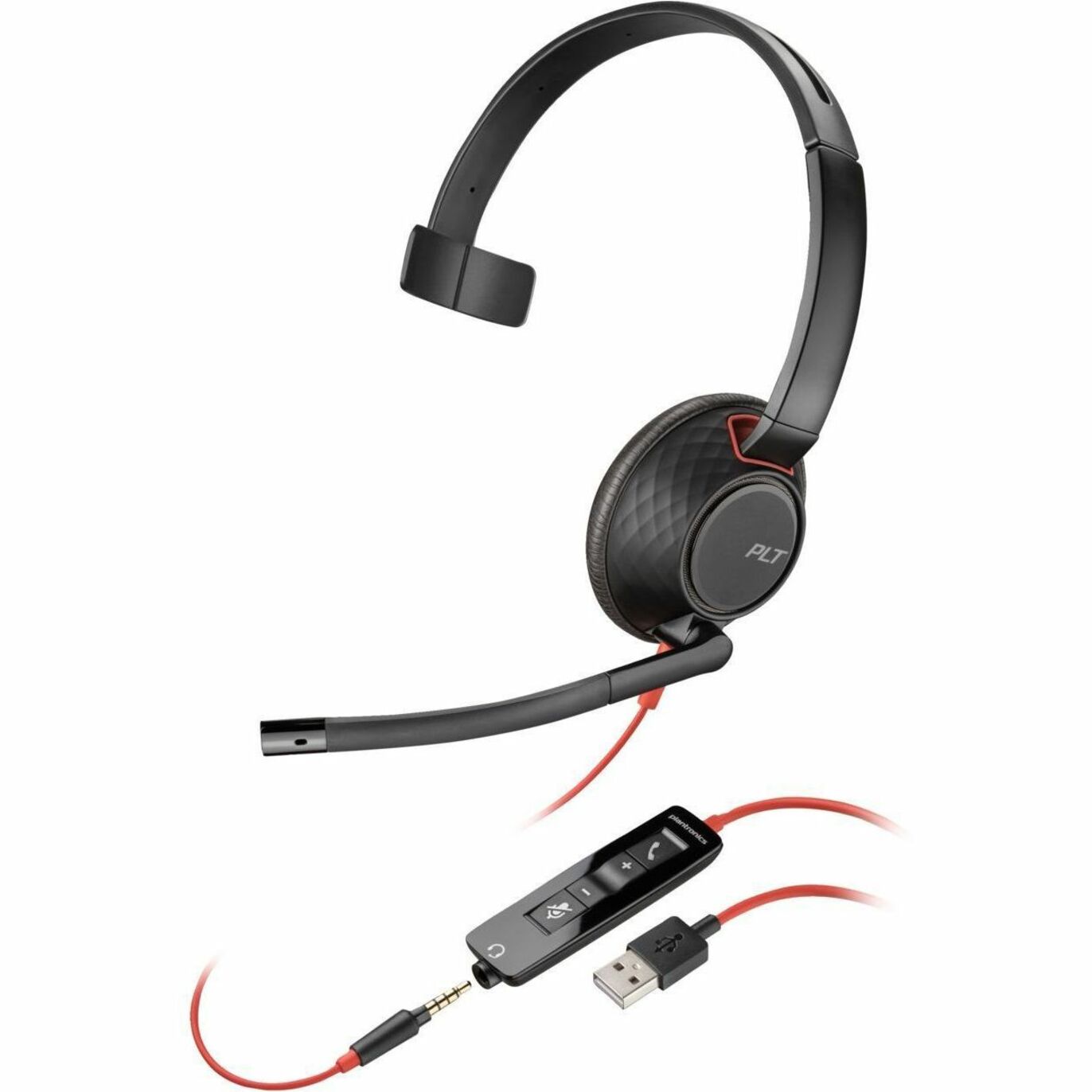 HP 80R98A6 monaural headset with noise-canceling microphone, inline controls, and dual USB/3.5mm connectivity-alternate-image1