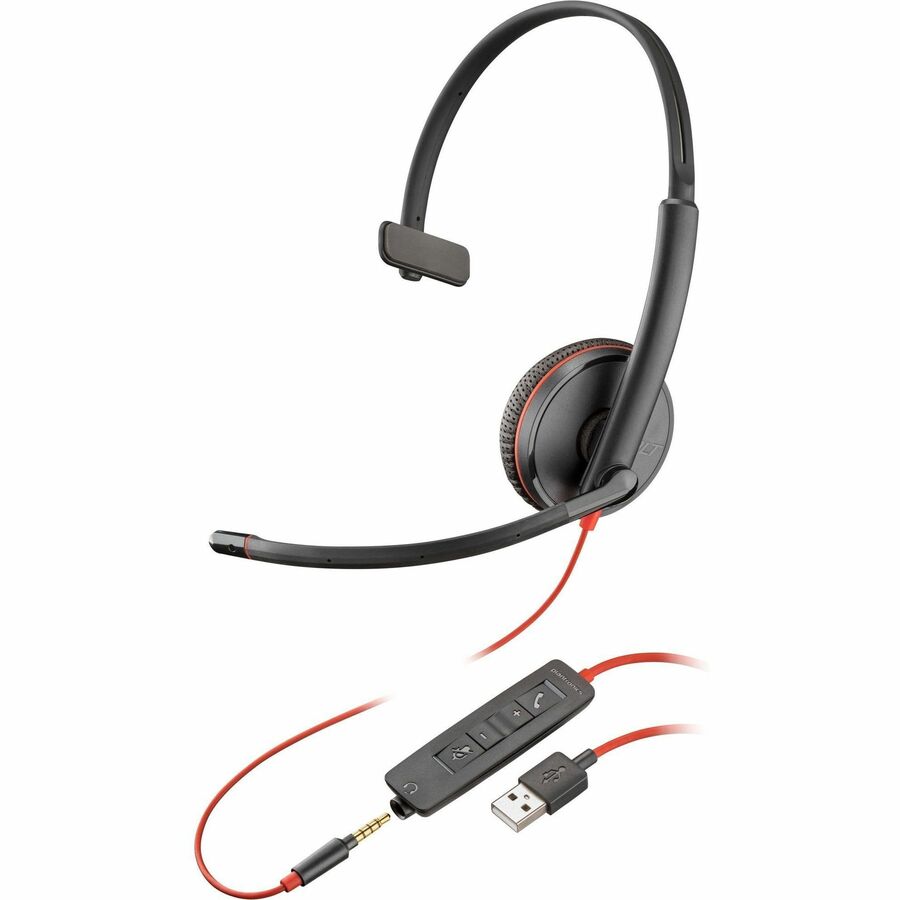 Poly 80S06A6 Headset Blackwire C3215 Headset Monaural Ringan Over-the-Head dengan Mikrofon Peredam Kebisingan