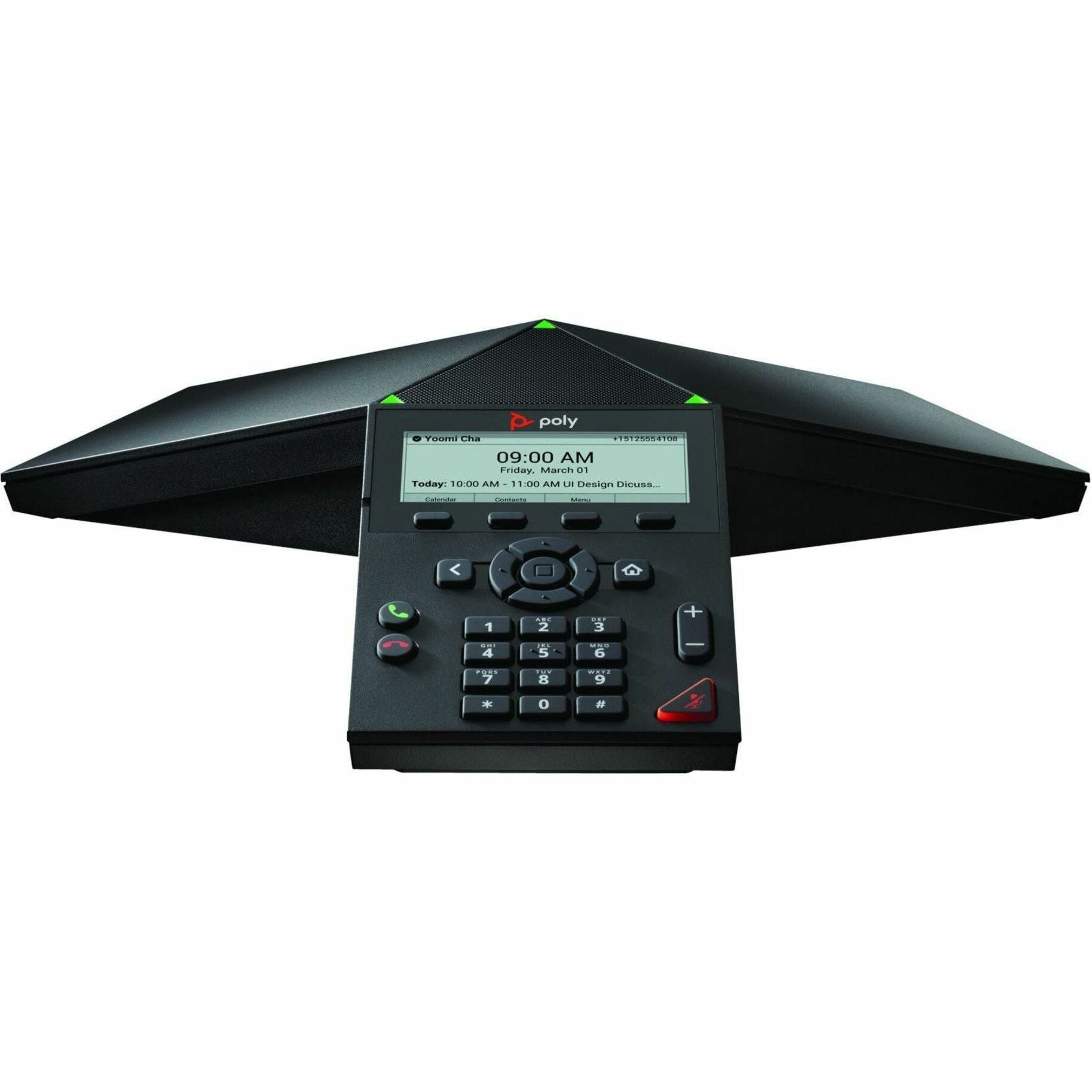 Front view of Poly Trio 8300 conference phone showing LCD display, keypad and navigation controls-alternate-image1