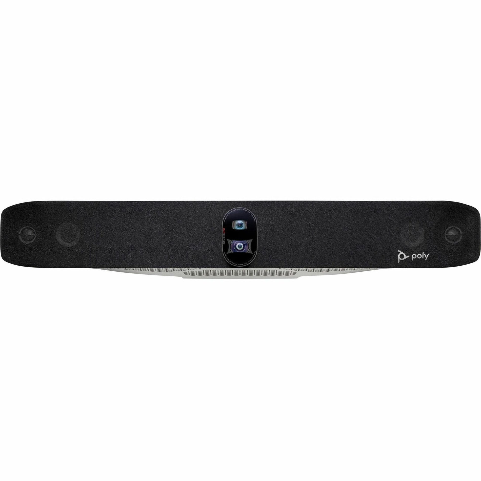 Front view of Poly Studio X70 video conferencing bar showing dual-lens camera system in black finish-alternate-image1