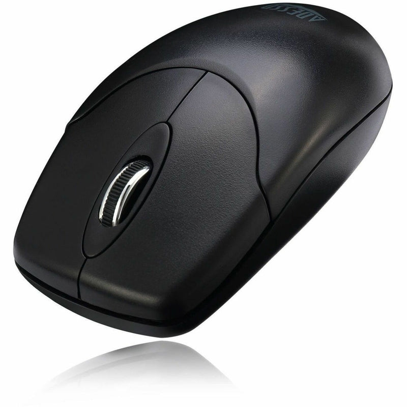 Angled view of Adesso wireless mouse highlighting design features