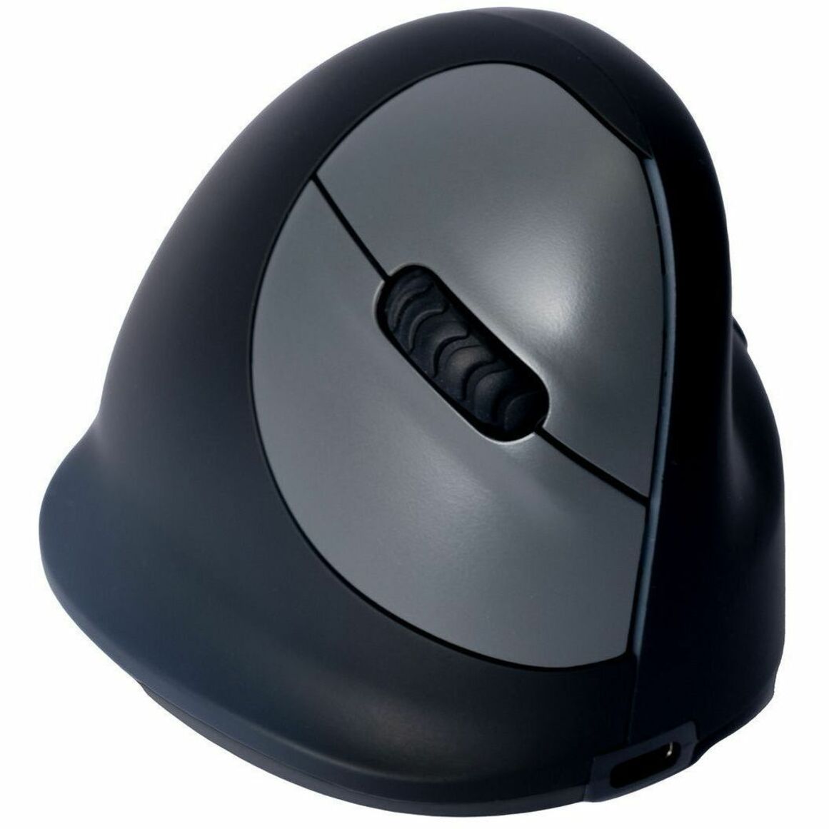 Front view of R-Go HE Break mouse highlighting ergonomic vertical design and button placement-alternate-image2