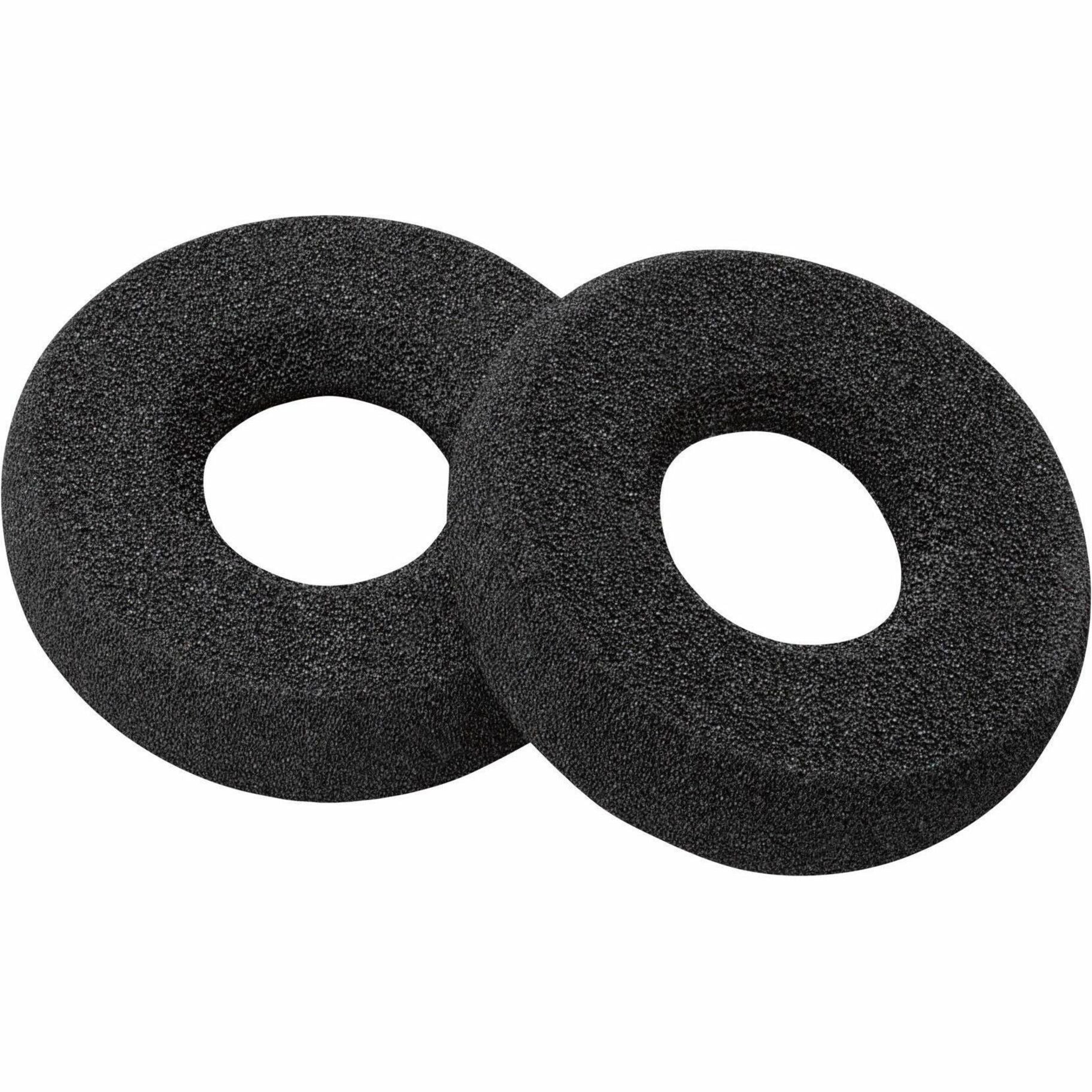 Two black leatherette ear cushions for Poly wireless headsets shown side by side-alternate-image1