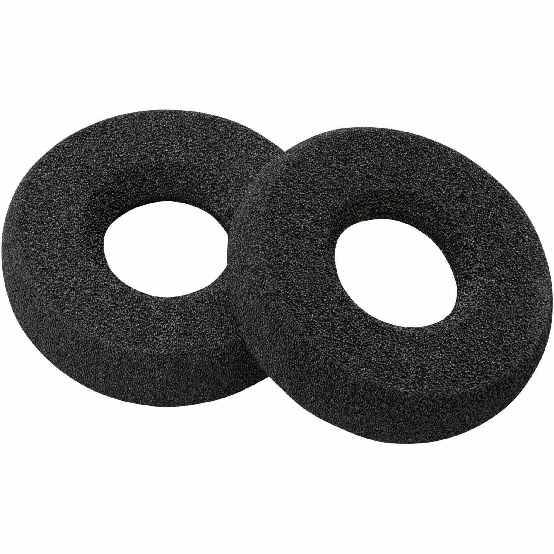 Black leatherette ear cushions for Poly Savi 7310 headset shown as circular pads with center holes-alternate-image1