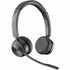 Side view of Poly Savi 7220 wireless headset showing adjustable headband, noise-canceling boom microphone, and perforated ear cushions-alternate-image2