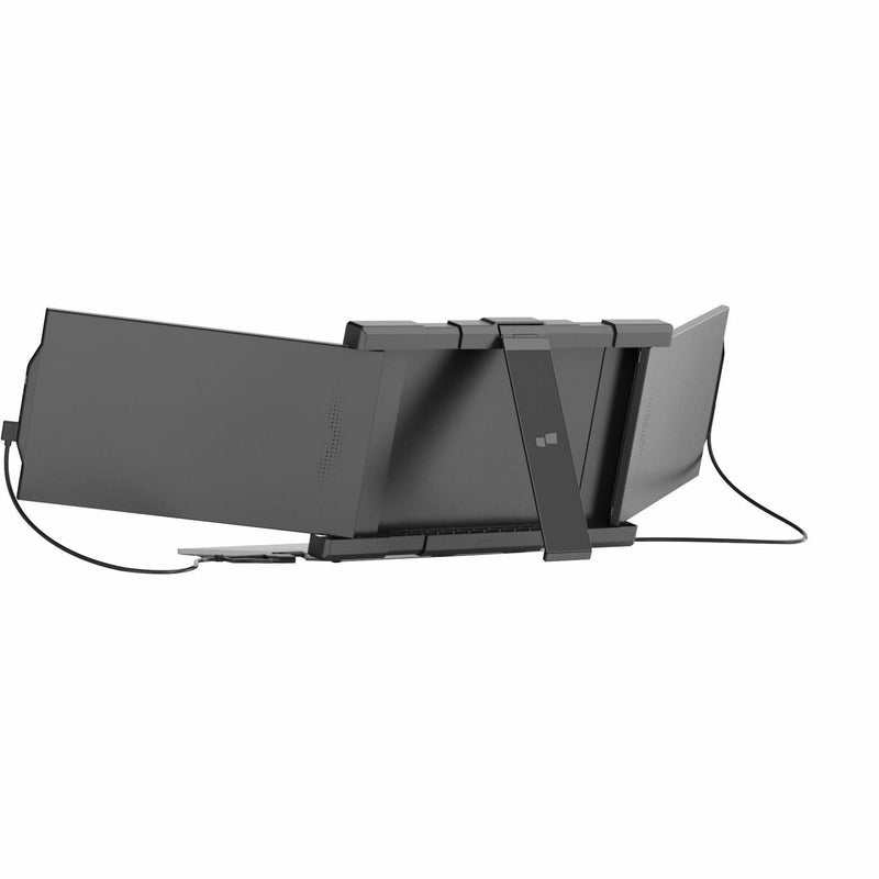 Side view of Mobile Pixels TRIO monitor showing integrated kickstand design and slim profile in black finish