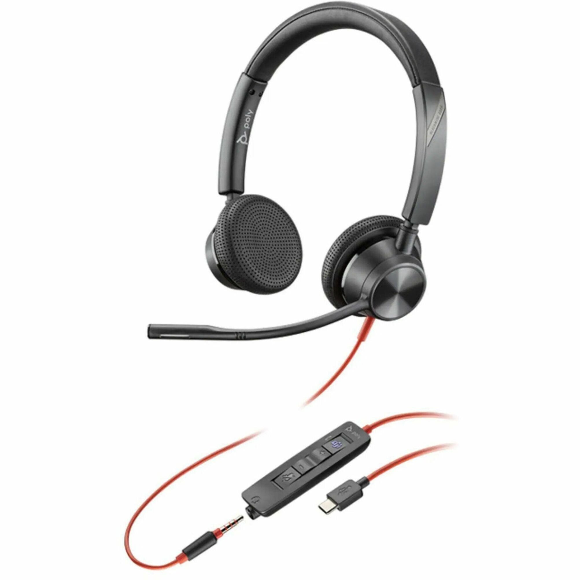 Poly Blackwire 3325 Microsoft Teams Certified Stereo Headset, USB-C, Noise Canceling, SoundGuard, Dynamic EQ, Adjustable Mic, On-ear Leather Cushions, PC/Mac Compatible Black - 8M3V5AAABA (2 Year Warranty)